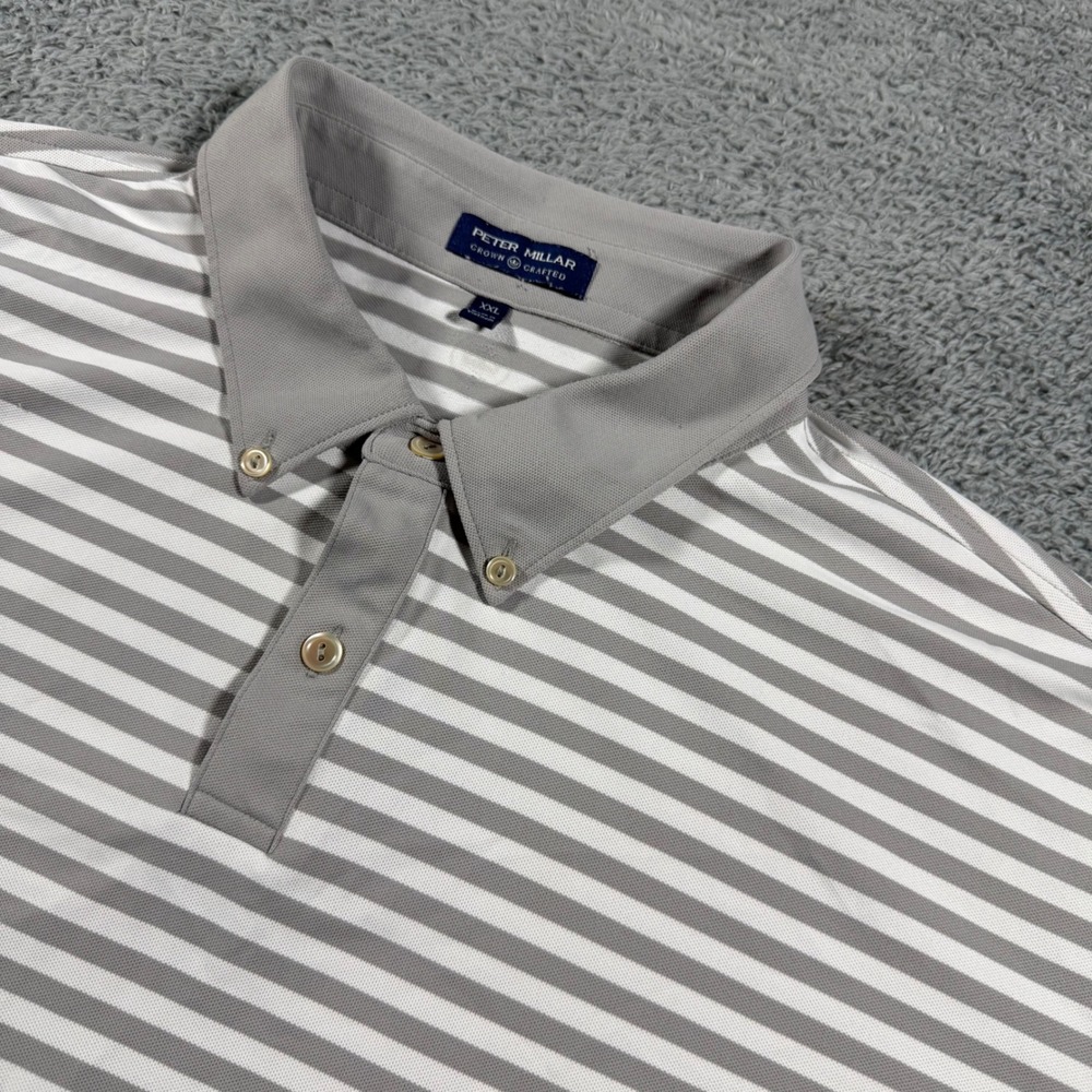 Peter‎ Millar Crown Crafted Polo Shirt Mens XXL Grey Striped Button Down Collar